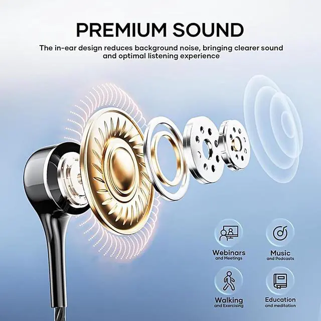 Alt view image 2 of 7 - 2 Pack Wired in-Ear Headphones with Microphone, 3.5mm Plug Earbuds, Noise Isolating, Anti-Drop Headphones Ergonomic Comfort Fit, Clear Call, Durable Cord, Compatible with Tablet