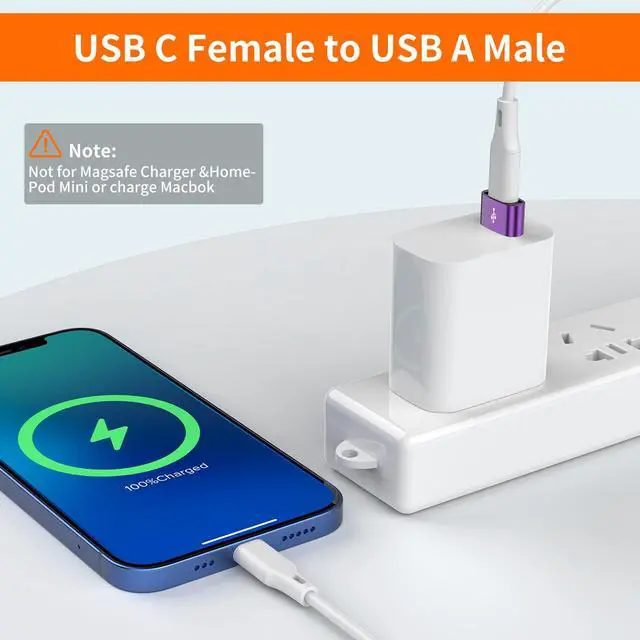 Alt view image 2 of 6 - JXMOX USB to USB C Adapter 4-Pack,USB C Female to A Male Charger Type C Converter for Apple Watch Ultra iWatch 7 8 SE,iPhone 16 15 14 13 12 11 Plus Pro Max,AirPods,iPad Air,Samsung Galaxy S23 S22 S21