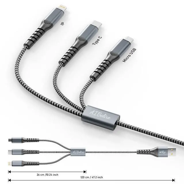 Alt view image 3 of 7 - Multi Charging Cable 2Pack 4FT 3 in 1 USB Charger Cord for All Cell Phones | Braided Universal Phone Charger Cable with Type-C, Micro USB, IP Port for iPhone 17/16/15/14/Most Android Phones & iPads