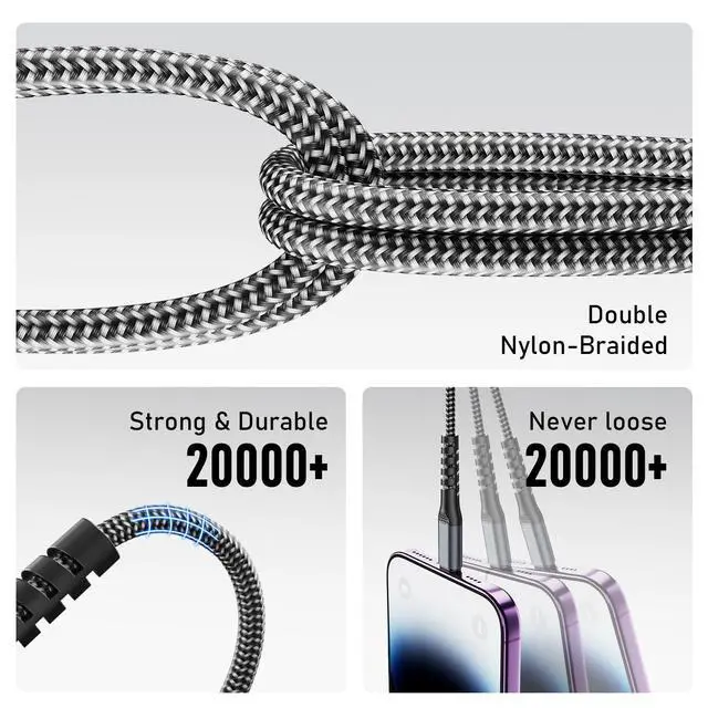 Alt view image 4 of 7 - Multi Charging Cable 2Pack 4FT 3 in 1 USB Charger Cord for All Cell Phones | Braided Universal Phone Charger Cable with Type-C, Micro USB, IP Port for iPhone 17/16/15/14/Most Android Phones & iPads