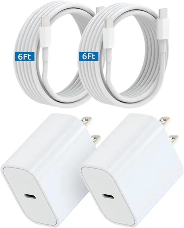 Main image of USB C Charger,20W Type C Charger Fast Charging Block with 6FT Long Cable | 2 Pack iPhone Charge USB C for iPhone 17/16/15 Pro Max/PlusAir,iPad Pro/Air/Mini Air