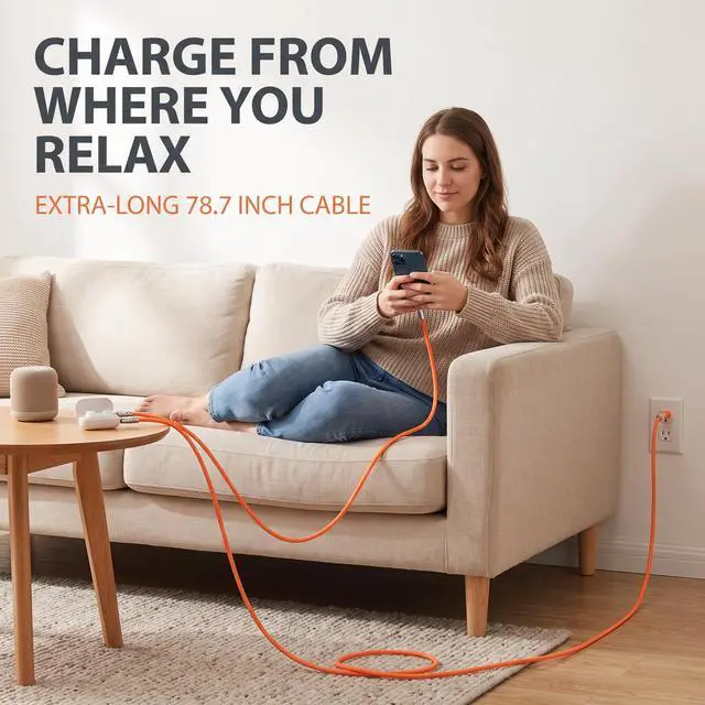 Alt view image 4 of 7 - Calsgkspray 2Pcs Orange 3 in 1 Multi USB Cable 100W Multi Charger Cable Fast Charging Cable to Various Mobile Phones with Type-C/Android/Charging Ports 2m/78.7inch Multiple Charging Cord