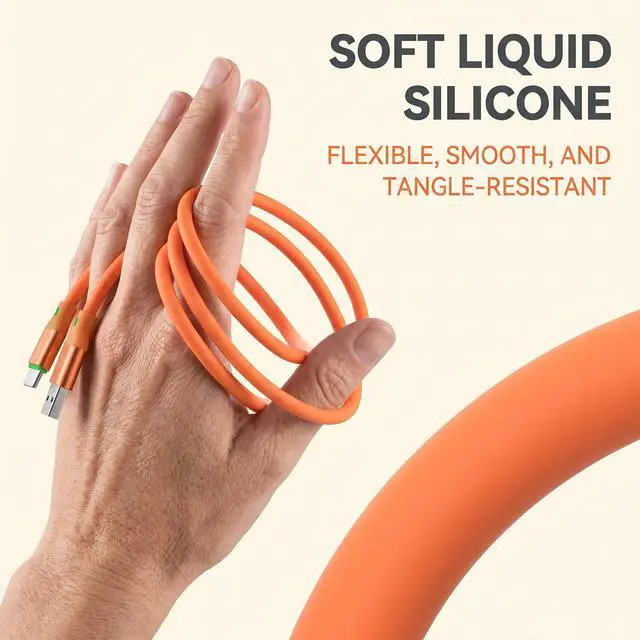 Alt view image 6 of 7 - Calsgkspray 2Pcs Orange 3 in 1 Multi USB Cable 100W Multi Charger Cable Fast Charging Cable to Various Mobile Phones with Type-C/Android/Charging Ports 2m/78.7inch Multiple Charging Cord