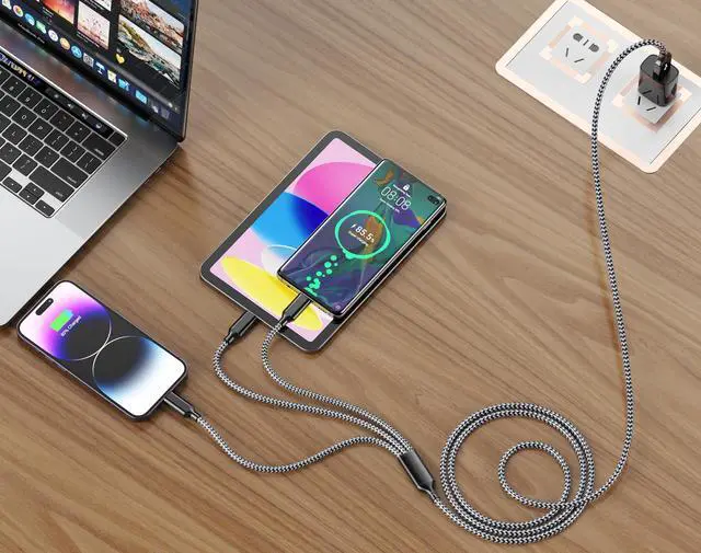 Alt view image 2 of 6 - Multi Charging Cable 6FT 2Pack 3 in 1 Long Apple MFi Certified Cable | Fast Charger Cord Lightning USB-C Micro Nylon Braided Universal Phone Charger for iPhone17-5 iPad Android Devices
