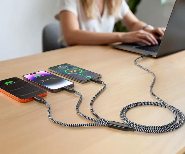Alt view image 5 of 6 - Multi Charging Cable 6FT 2Pack 3 in 1 Long Apple MFi Certified Cable | Fast Charger Cord Lightning USB-C Micro Nylon Braided Universal Phone Charger for iPhone17-5 iPad Android Devices