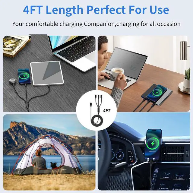 Alt view image 4 of 7 - 3 in 1 Multi Charging Cable, USB Cable Universal Charger, 2Pack 4FT | Phone Charger Cord with Type-C, Micro USB, L Port, Travel Charger for iPhone 17-8/Android, Travel Camping Essentials