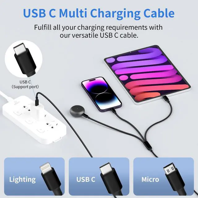 Alt view image 6 of 7 - 3 in 1 Multi Charging Cable, USB Cable Universal Charger, 2Pack 4FT | Phone Charger Cord with Type-C, Micro USB, L Port, Travel Charger for iPhone 17-8/Android, Travel Camping Essentials
