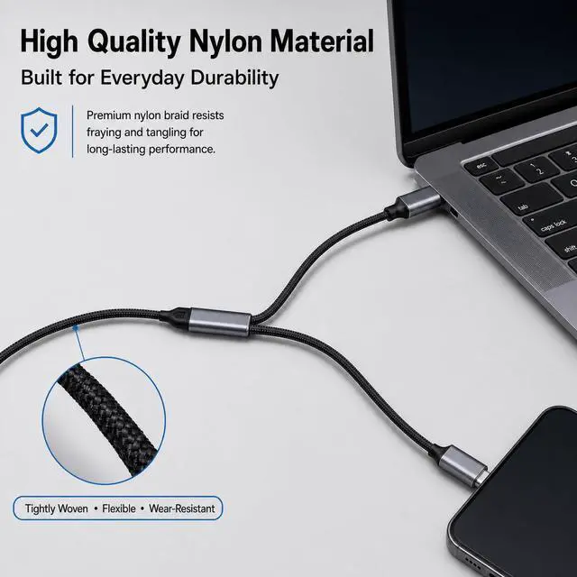 Alt view image 5 of 6 - Multi Charging Cable Braided Fast Charging Cord, USB A & USB C Input, Dual Output L & Type C Multi Charger Cable for iPhone Android Samsung Tablet