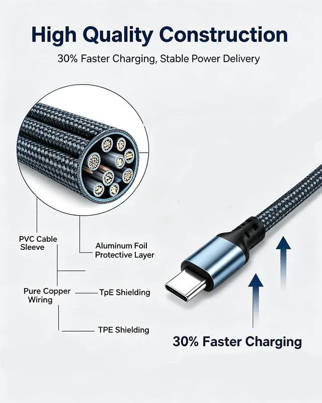 Alt view image 3 of 6 - Multi Charging Cable Braided Fast Charging Cord, USB A & USB C Input, Dual Output L & Type C Multi Charger Cable for iPhone Android Samsung Tablet