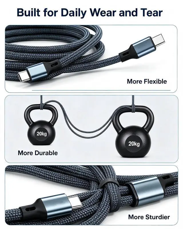 Alt view image 4 of 6 - Multi Charging Cable Braided Fast Charging Cord, USB A & USB C Input, Dual Output L & Type C Multi Charger Cable for iPhone Android Samsung Tablet
