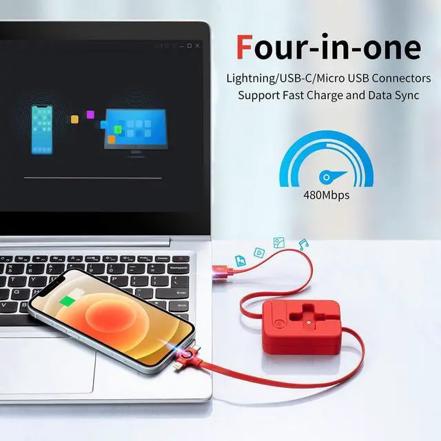 Alt view image 2 of 7 - GTPOWER 3 in 1 Multi Charging Cord, 3A 2Pack Retractable Multi Charger Cable with IP/USB C/Micro Ports, Phone Holder, Multiple Fast Charging Cable for Cell Phones, iPhone, Samsung,Tablets More