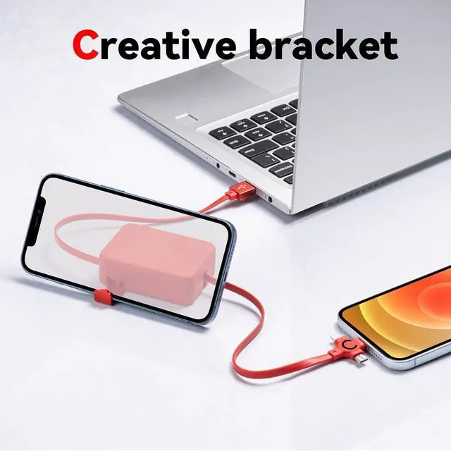 Alt view image 3 of 7 - GTPOWER 3 in 1 Multi Charging Cord, 3A 2Pack Retractable Multi Charger Cable with IP/USB C/Micro Ports, Phone Holder, Multiple Fast Charging Cable for Cell Phones, iPhone, Samsung,Tablets More