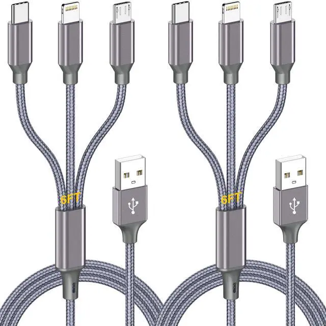 Main image of Long Multi Charging Cable 6ft 2Pack,3 in 1 USB Multiple MFi Charger cord | Braided Charging Universal Phone Charger Cord with Usb C,Micro USB,IP Port Lightning for iPhone17-5/Android Phones