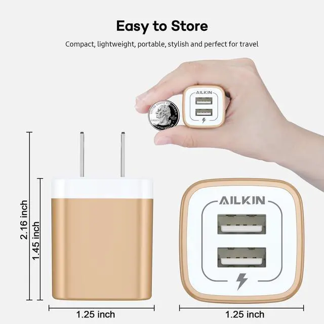 Alt view image 5 of 7 - USB Wall Charger, Charger Block, 2.1A Multiport Fast Charge Power Brick | USB Cube Plug Box Base Adapter for Apple, iPhone, Cell Phone Smart Devices