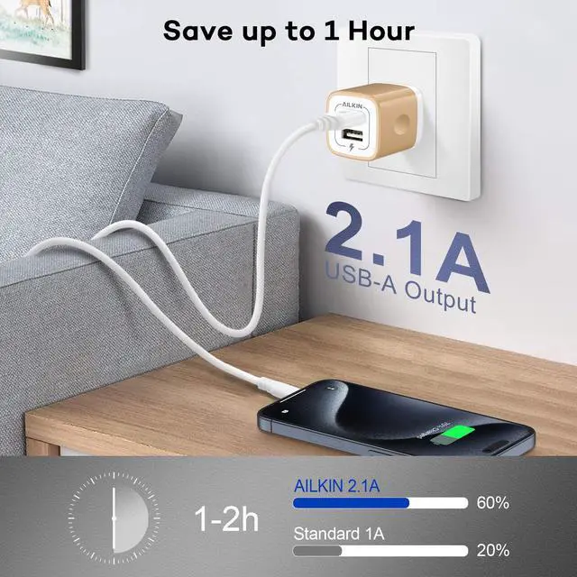 Alt view image 6 of 7 - USB Wall Charger, Charger Block, 2.1A Multiport Fast Charge Power Brick | USB Cube Plug Box Base Adapter for Apple, iPhone, Cell Phone Smart Devices