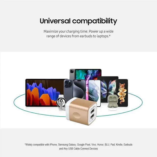 Alt view image 7 of 7 - USB Wall Charger, Charger Block, 2.1A Multiport Fast Charge Power Brick | USB Cube Plug Box Base Adapter for Apple, iPhone, Cell Phone Smart Devices