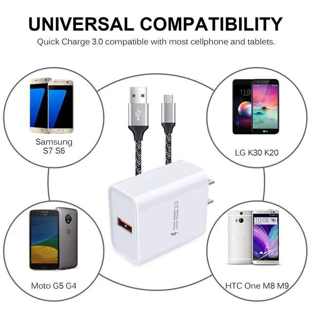 Alt view image 7 of 7 - Android Fast Charging Plug Rapid Micro USB Charger Cable 6FT | Compatible for Samsung Galaxy S7,S6,J8,J7,J3V, LG Stylo 2 3 Plus,Moto G5,G5 Plus,E5 Play E6 E4