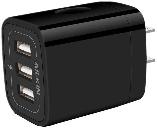 Main image of Wall Charger Plug, USB Charger Cube, AILKIN 3.1A 3-Muti Port USB Adapter | Power Plug Charging Station Box Black Base for iPhone 17 16 15 14 13 12 11 Pro Max/SE, Samsung Galaxy Phones Charge Block