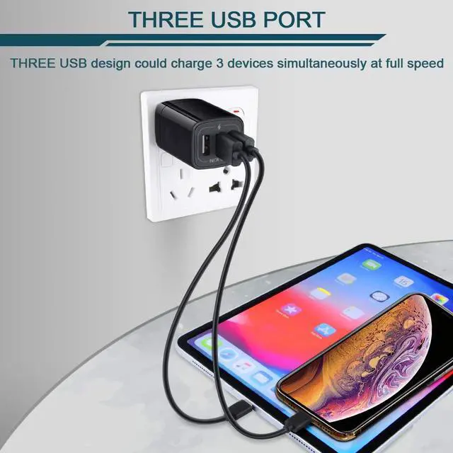 Alt view image 5 of 6 - Wall Charger Plug, USB Charger Cube, AILKIN 3.1A 3-Muti Port USB Adapter | Power Plug Charging Station Box Black Base for iPhone 17 16 15 14 13 12 11 Pro Max/SE, Samsung Galaxy Phones Charge Block