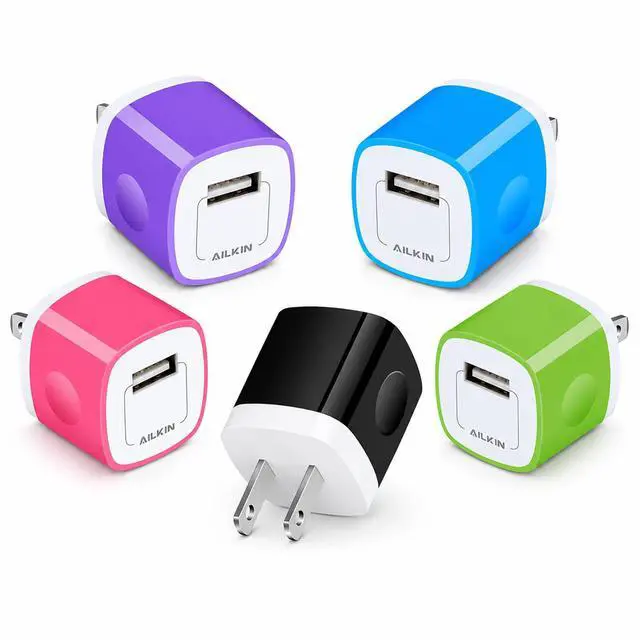 Main image of 5 Pack USB Charger Block, Single Port 1A USB-A Wall Charger Cube, USB Plug | Charging Outlet Adapter for iPhone, Android Phone, Multi Small Cube Slim AC Power Charge Brick Outlet Box Station