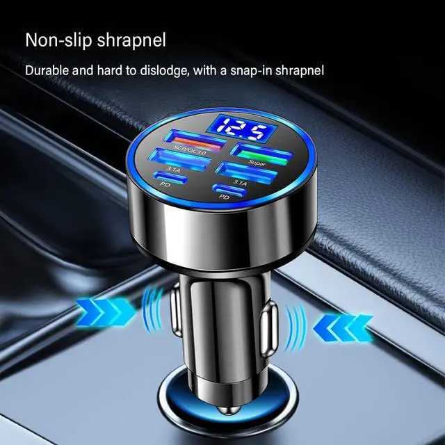 Alt view image 4 of 7 - Car Charger USB C with LED Voltage Display,6 Ports PD and QC3.0 Car Cigarette Lighter Adapter for Phone Tablets Fans,Universal 12V/24V Cigarette Lighter USB Charger