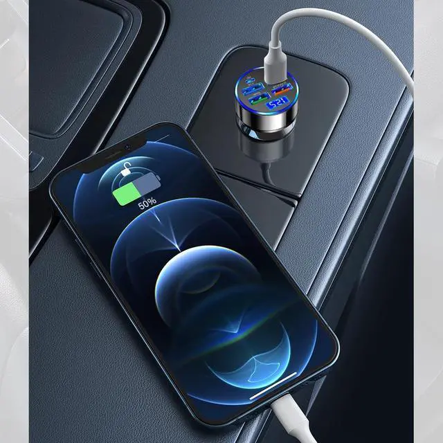 Alt view image 6 of 7 - Car Charger USB C with LED Voltage Display,6 Ports PD and QC3.0 Car Cigarette Lighter Adapter for Phone Tablets Fans,Universal 12V/24V Cigarette Lighter USB Charger