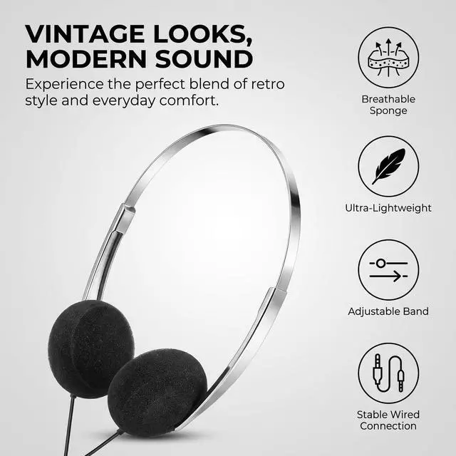 Alt view image 6 of 7 - Retro Over-Ear Headphone,Vintage Feelings Underwire Headphones,Retro Lightweight Earphones,Hi-Fi Stereo Earphone Headset,Headphone,for Most Mobile Phones Playback Pevices Headphones (Black)