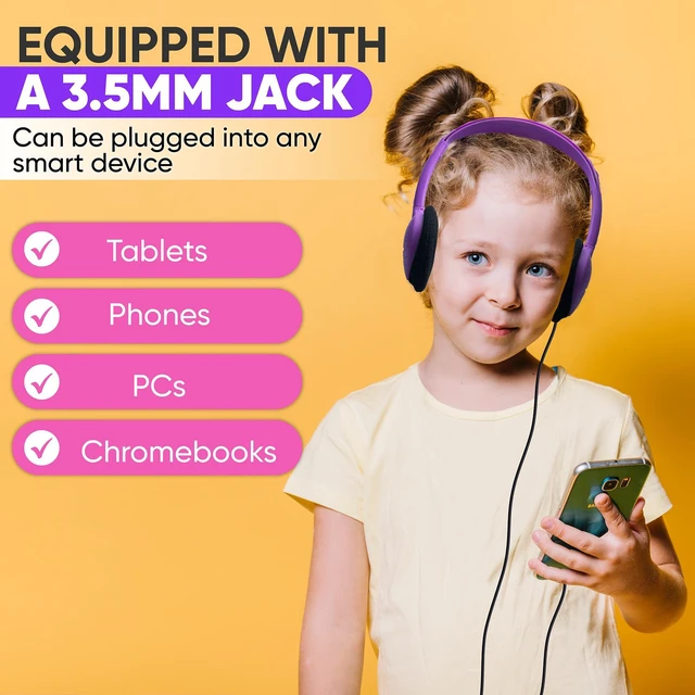 Alt view image 4 of 7 - 5 Pack Bulk Wired Headphones, On Ear with 3.5mm Jack, 4ft Tangle Free Cable, Comfortable Fit, Affordable and Cost Effective, Ideal for School Classroom Testing Students Events Groups, Black