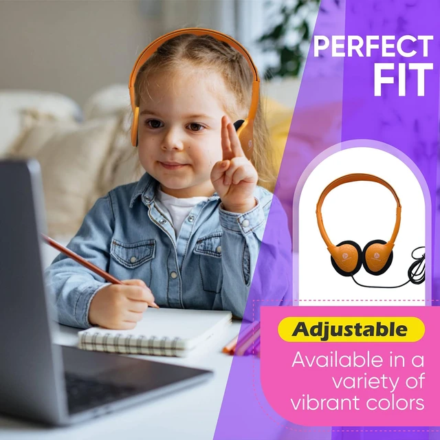 Alt view image 5 of 7 - 5 Pack Bulk Wired Headphones, On Ear with 3.5mm Jack, 4ft Tangle Free Cable, Comfortable Fit, Affordable and Cost Effective, Ideal for School Classroom Testing Students Events Groups, Black