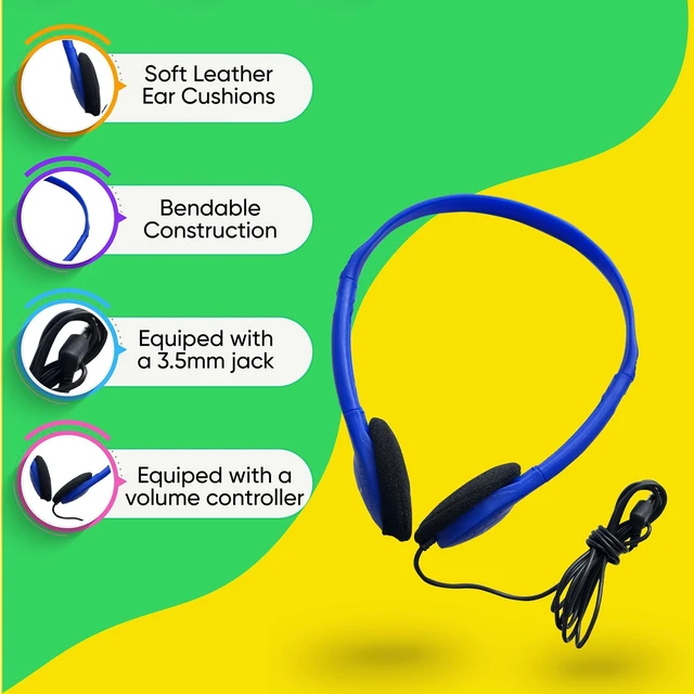 Alt view image 6 of 7 - 5 Pack Bulk Wired Headphones, On Ear with 3.5mm Jack, 4ft Tangle Free Cable, Comfortable Fit, Affordable and Cost Effective, Ideal for School Classroom Testing Students Events Groups, Black