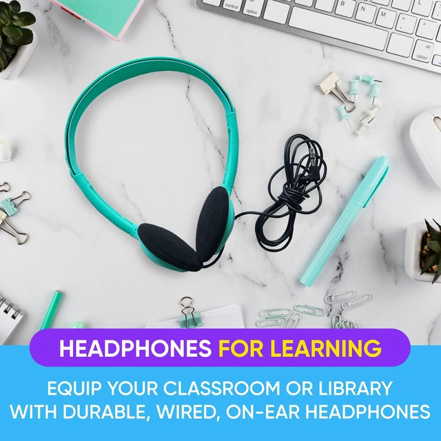Alt view image 7 of 7 - 5 Pack Bulk Wired Headphones, On Ear with 3.5mm Jack, 4ft Tangle Free Cable, Comfortable Fit, Affordable and Cost Effective, Ideal for School Classroom Testing Students Events Groups, Black