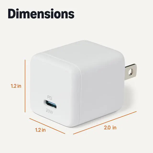 Alt view image 5 of 5 - Amazon Basics 20W Fast Charging USB-C Nano GaN Wall Charger, 1-Port PD 3.1 for iPhone, Samsung, iPad, Tablets, Phones, Travel-Friendly Size, White