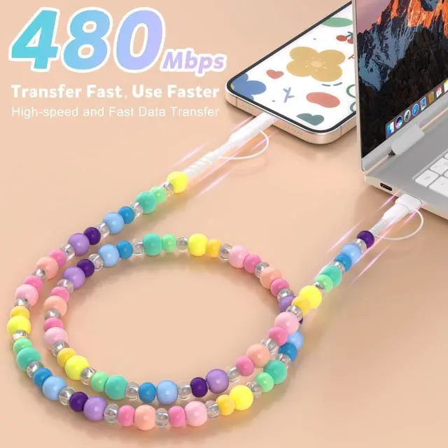 Alt view image 6 of 7 - USB C Charger Block 25W 4 in 1 Multi Charging Cable Set, Dual Port Type C Charger Fast Charging USB Cell Phone Wall Charger PD USB-C & QC 3.0 USB-A Plug Adapter and Candy Color Beaded Charger Cable