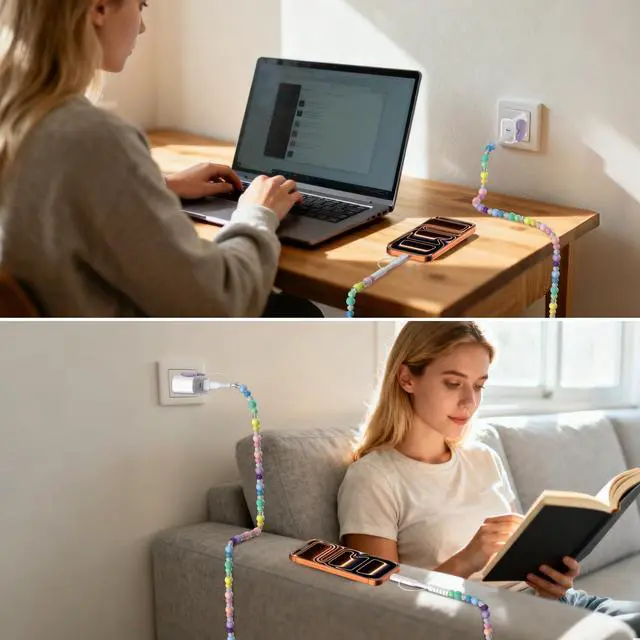 Alt view image 7 of 7 - USB C Charger Block 25W 4 in 1 Multi Charging Cable Set, Dual Port Type C Charger Fast Charging USB Cell Phone Wall Charger PD USB-C & QC 3.0 USB-A Plug Adapter and Candy Color Beaded Charger Cable