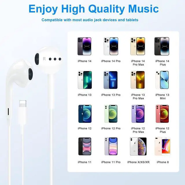 Alt view image 6 of 7 - Apple MFi Certified 2 Pack iPhone Wired Headphones with Lightning Connector | Wired In-Ear Earphones,Built-In Remote and Microphone,Calls and Volume,Compatible with iPhone 14 13 12 11 Pro Max
