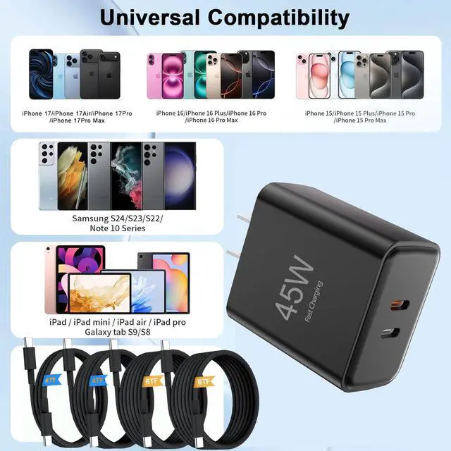 Alt view image 7 of 7 - 45W (35W+10W) Dual-Port Type C Fast Charger,Includes 4FT and 6FT Cables.