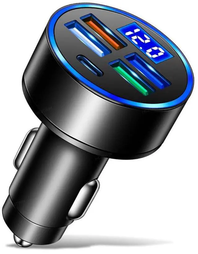 Main image of 5 Port USB Car Charger(4USB+Type C) Compact Fast Charger Cigarette Lighter Adapter with LED&Voltage Monitor, Compatible with iPhone 14/Pro MacBook, iPad Pro/Air, Galaxy All Smart Phone(1Pcs