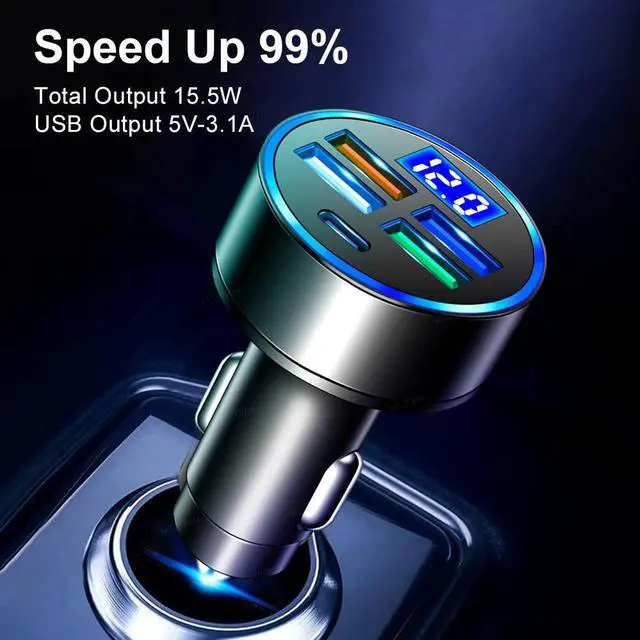 Alt view image 3 of 7 - 5 Port USB Car Charger(4USB+Type C) Compact Fast Charger Cigarette Lighter Adapter with LED&Voltage Monitor, Compatible with iPhone 14/Pro MacBook, iPad Pro/Air, Galaxy All Smart Phone(1Pcs