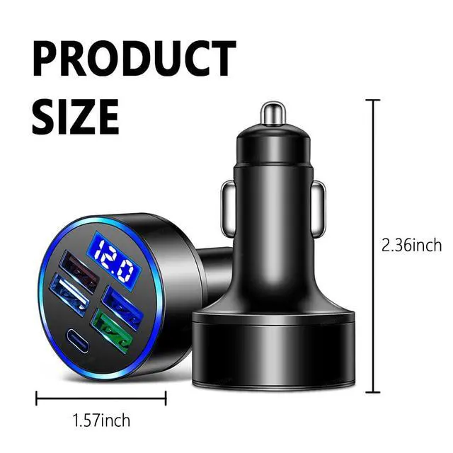 Alt view image 2 of 7 - 5 Port USB Car Charger(4USB+Type C) Compact Fast Charger Cigarette Lighter Adapter with LED&Voltage Monitor, Compatible with iPhone 14/Pro MacBook, iPad Pro/Air, Galaxy All Smart Phone(1Pcs