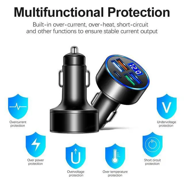Alt view image 6 of 7 - 5 Port USB Car Charger(4USB+Type C) Compact Fast Charger Cigarette Lighter Adapter with LED&Voltage Monitor, Compatible with iPhone 14/Pro MacBook, iPad Pro/Air, Galaxy All Smart Phone(1Pcs