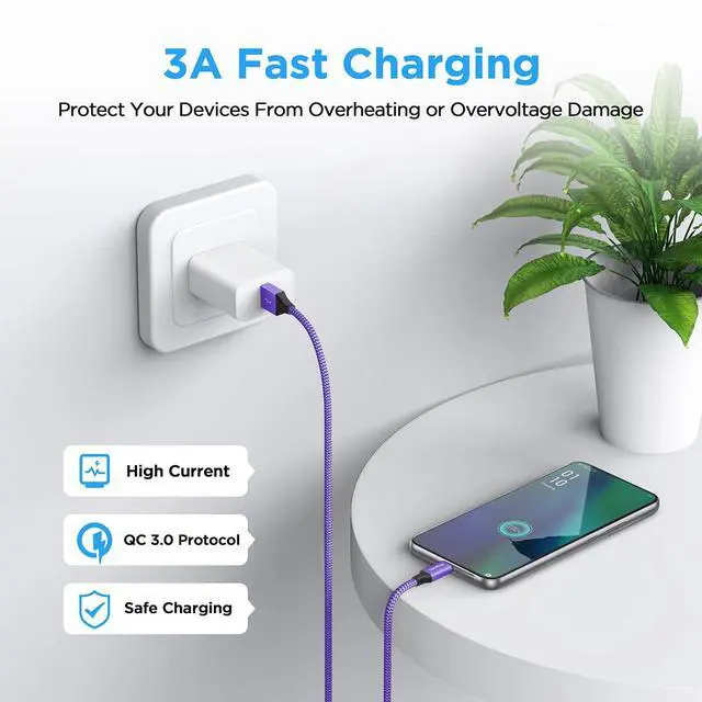 Alt view image 3 of 7 - etguuds USB to USB C Cable 2ft, 2-Pack USB A to USB C Charger Cord Type C | Fast Charging for Samsung Galaxy A17 A16 A15 A26 A36 A56, S26 S25 S24 S23 S22 S21 S20 S10, for iPhone 17 16 15, Moto, Purple