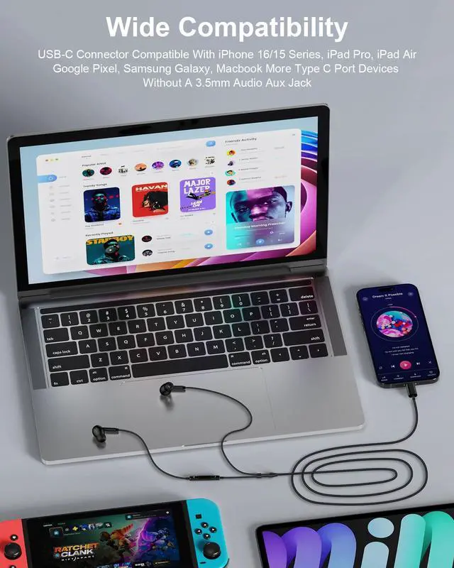 Alt view image 7 of 7 - Wired Earbuds USB-C Headphones for Samsung Buds Galaxy S26 S25 Ultra S24 | A17 A16 A36 A6 Apple Wired iPhone 17e 17 17Pro Air Pods16e 16 Pro Max Plus Ear Buds Type C Earphones Usbc Corded Auriculares