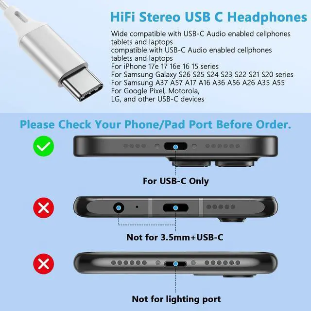 Alt view image 7 of 7 - USB C Samsung Wired Earbuds Wired Headphones Type C Braid Cord Ear Buds | in-Ear Earphones with Mic for Samsung Galaxy S26 Ultra S26Plus S26 A37 A57 S25 Ultra S25 FE S24 A17 A16 A36 Z Fold 7 Flip 7
