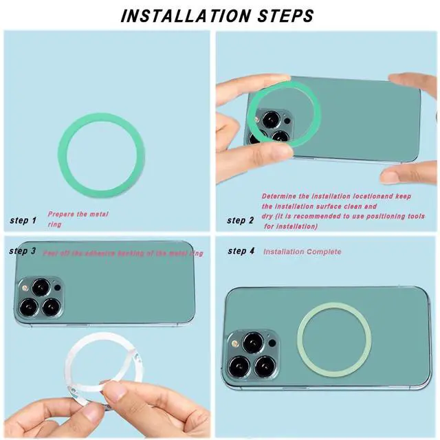 Alt view image 4 of 7 - 6 Colors Universal Metal Rings Compatible with Magsafe Magnetic Wireless Charger, Adapter Ring Sticker for Cell Phone Case Magnet Wireless Charging, Compatible with iPhone 16/15/14/ Samsung Galaxy