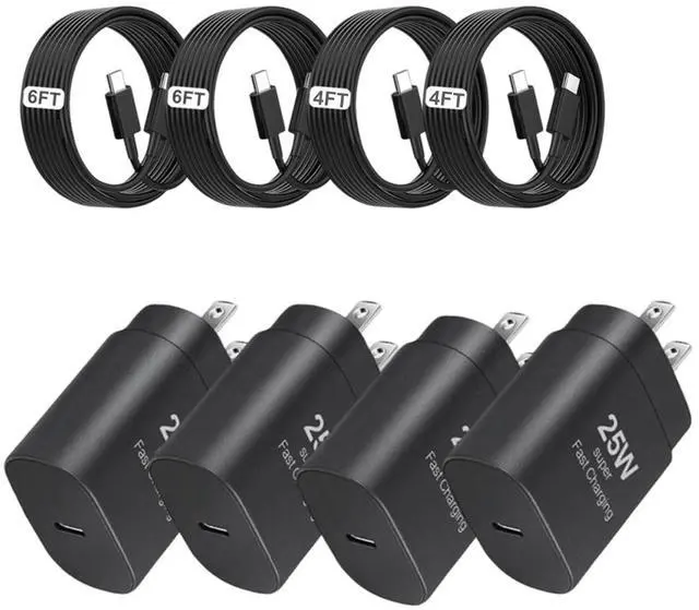 Main image of Type C Charger Fast Charging,4-Pack 25W Wall Charger Power Adapter | Power Adapter with Fast Charging Cable Compatible with Galaxy S25/S24/S23 Ultra/S23+/S22 Ultra/S22+, Note 8/9/10