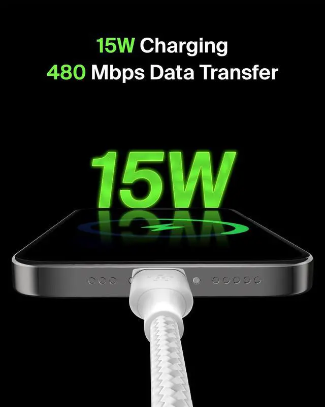 Alt view image 2 of 7 - Belkin USB A to USB C 15W Braided Cable 3.3ft iPhone Charger Cord | iPhone 17/16/15, Samsung Galaxy S26, Google Pixel 10, iPad, AirPods, Nintendo Switch 2, Steam Deck, CarPlay, car charger cord