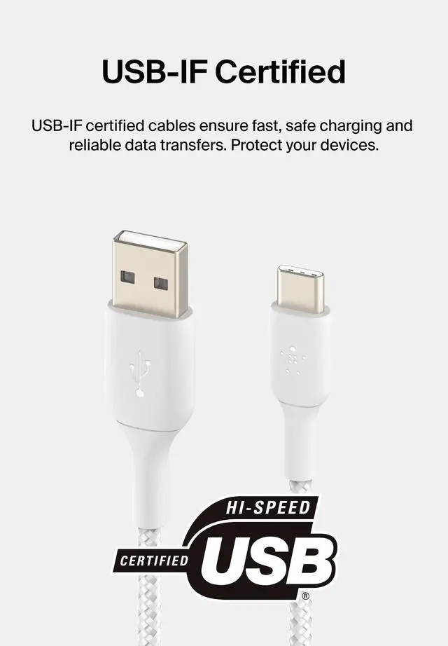 Alt view image 3 of 7 - Belkin USB A to USB C 15W Braided Cable 3.3ft iPhone Charger Cord | iPhone 17/16/15, Samsung Galaxy S26, Google Pixel 10, iPad, AirPods, Nintendo Switch 2, Steam Deck, CarPlay, car charger cord
