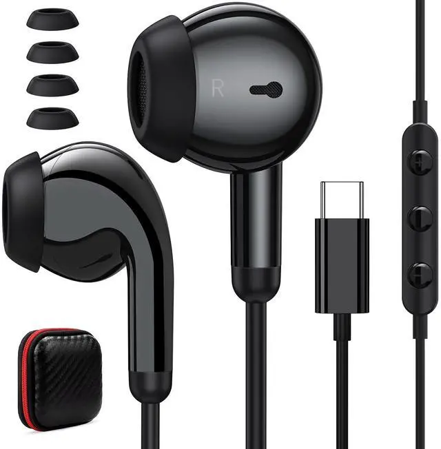 Main image of USB C Headphones with Case for Apple iPhone 17/Android Phones | Tangle Free Corded USBC Plug in Ear Buds Type C Earphones for iPhone 17e 16 16e 15 for Samsung/Galaxy S26 S25/Pixel 11 10 9 8
