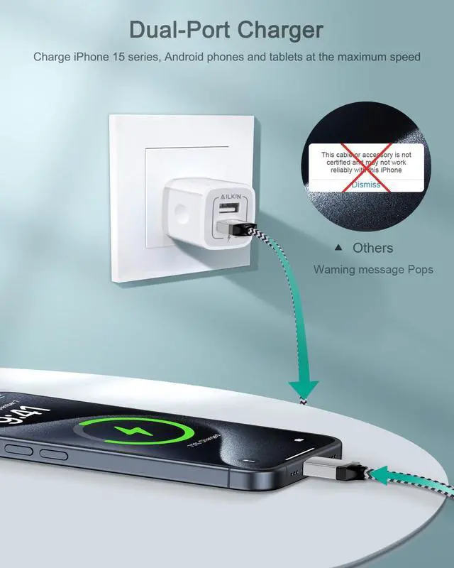 Alt view image 6 of 7 - iPhone 17e 16e Wall Charger & USB-C Cable, Fast Charging Power Adapter USBC | USBC Charger Cord for iPhone 17 16 16Pro 15 Pro Max Plus, Android Charger USBC Galaxy A17 A16 S25 FE S26