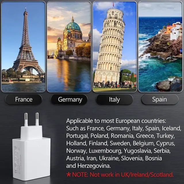 Alt view image 4 of 7 - European Travel Plug Adapter USB C, 60W 4-Port USA to Europe Fast Charging | 2 PD & 2 QC Multiport Europe Wall Charger Block Intl Travel Essentials Adapter for iPhone 17 16 15 14 Pro Max